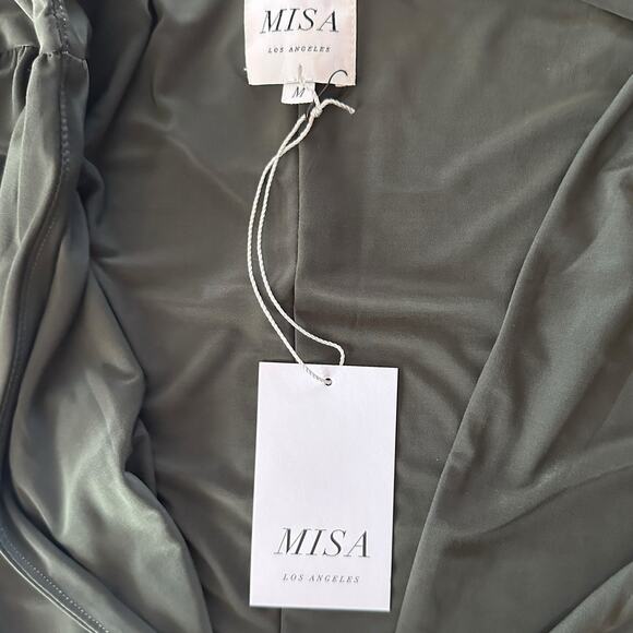 NEW MISA Los Angeles Dress Maxi Green Knit Braided Belt Wrap Belt V-Neck M - Picture 11 of 15